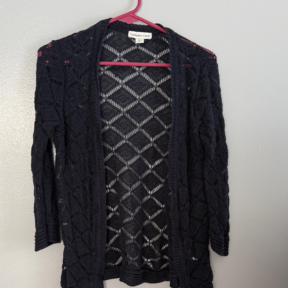 Coldwater Creek Women's Black Open Knit Cardigan